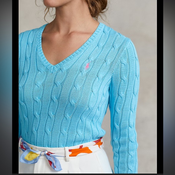 Polo Ralph Lauren Sweaters - Polo Ralph Lauren Cozy Blue Cable-Knit V-Neck Sweater Jumper L
